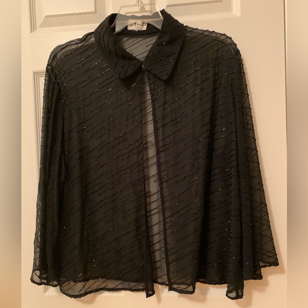 Black Beaded Chiffon Plus Blouse